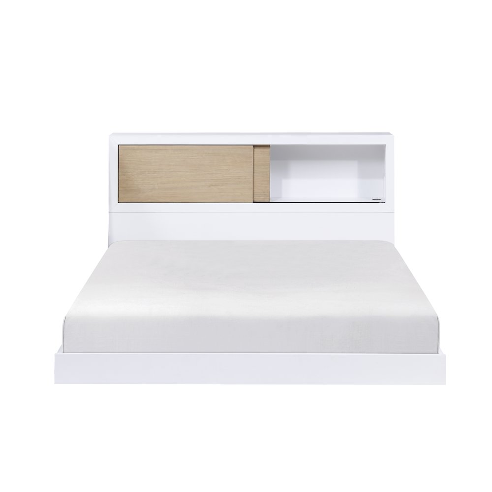 Asker Asian Hardwood Full Bookcase Bed in 2-Tone (White and Natural)