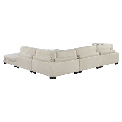 Traverse Corduroy 5-Piece Modular Sectional with Ottoman in Beige