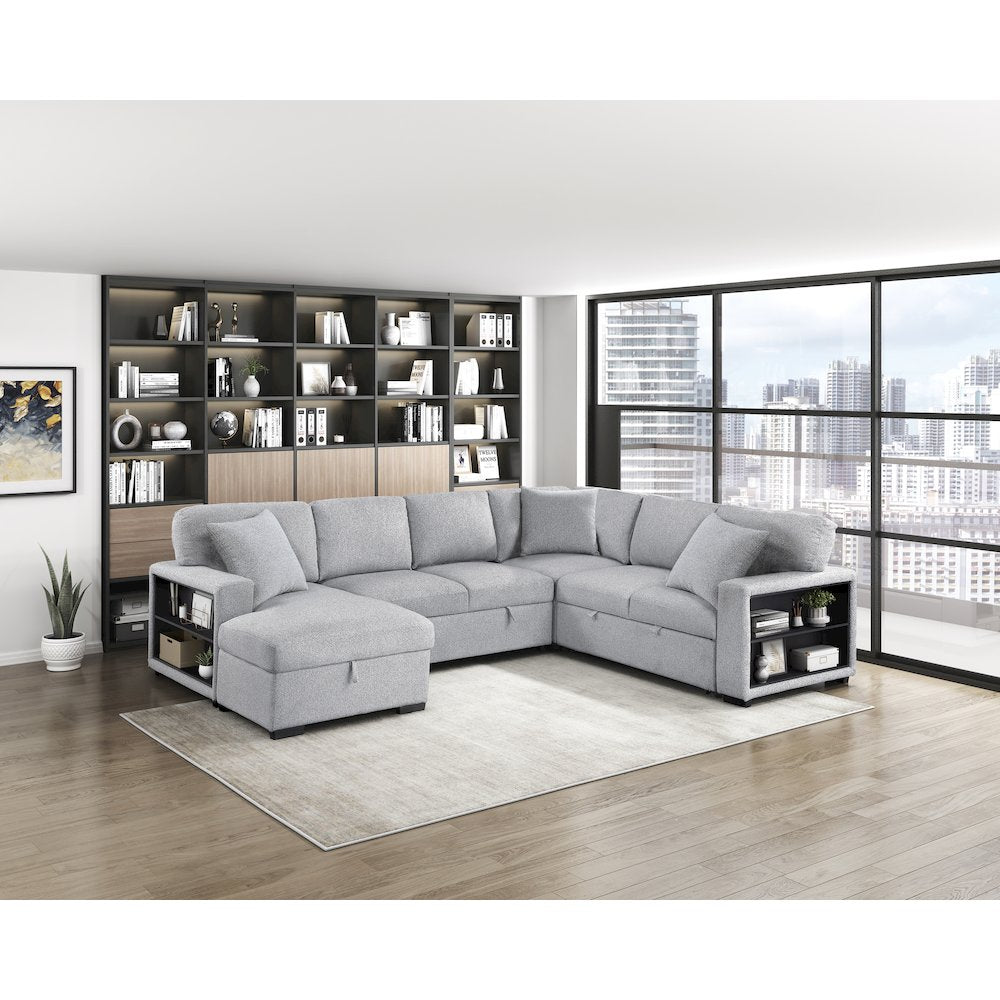 Pompano Boucle Sectional with Left Chaise, Pull-out Bed in Gray