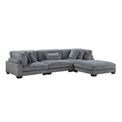 Traverse Corduroy 4-Piece Modular Sectional with Ottoman in Gray