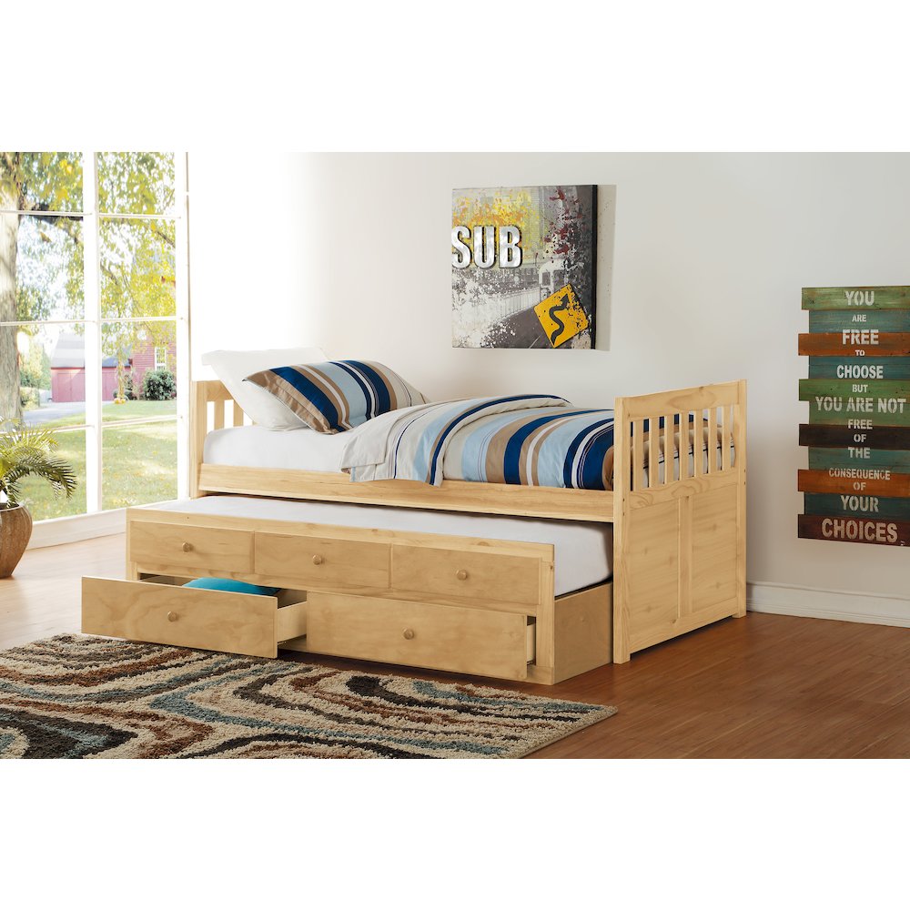 Bartly Pine Twin Over Twin Trundle Bed in Natural Pine