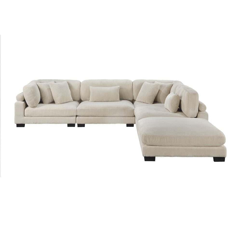 Traverse Corduroy 5-Piece Modular Sectional with Ottoman in Beige