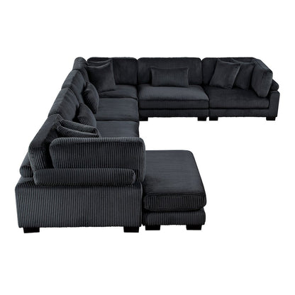 Traverse Corduroy 6-Piece Modular Sectional with chaise in Black