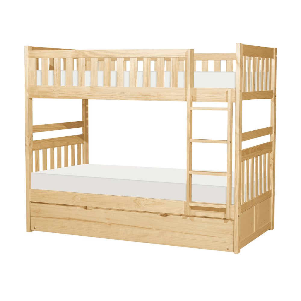Bartly Pine Twin over Twin Bunk Bed with Trundle Bed in Natural Pine