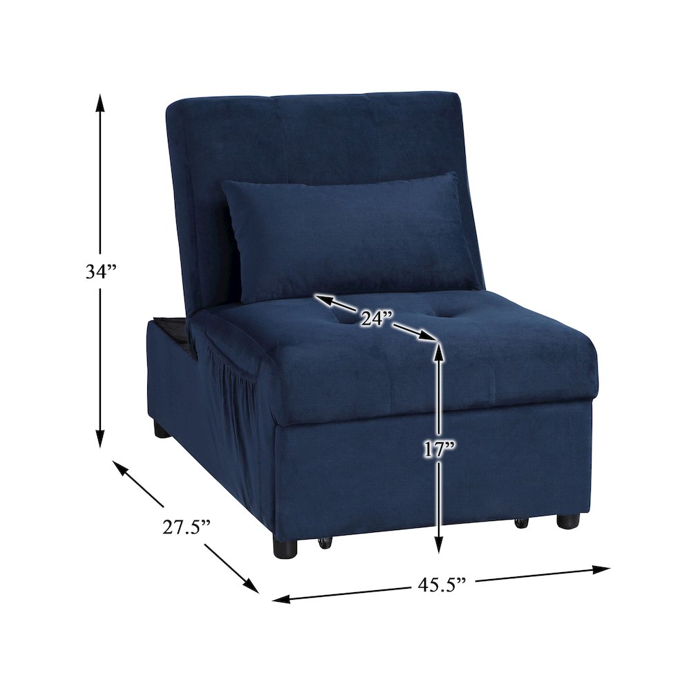 Garrell Velvet Storage Bench with Pull-Out Ottoman in Dark Blue