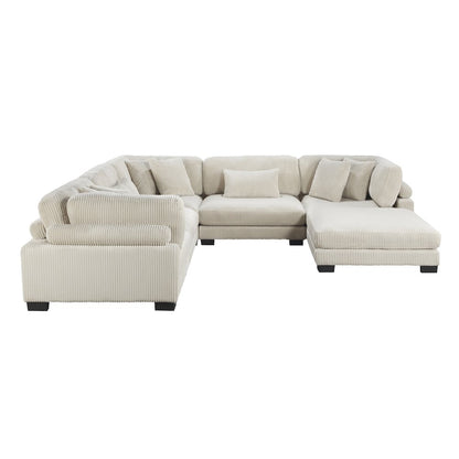 Traverse Corduroy 6-Piece Modular Sectional with Ottoman in Beige