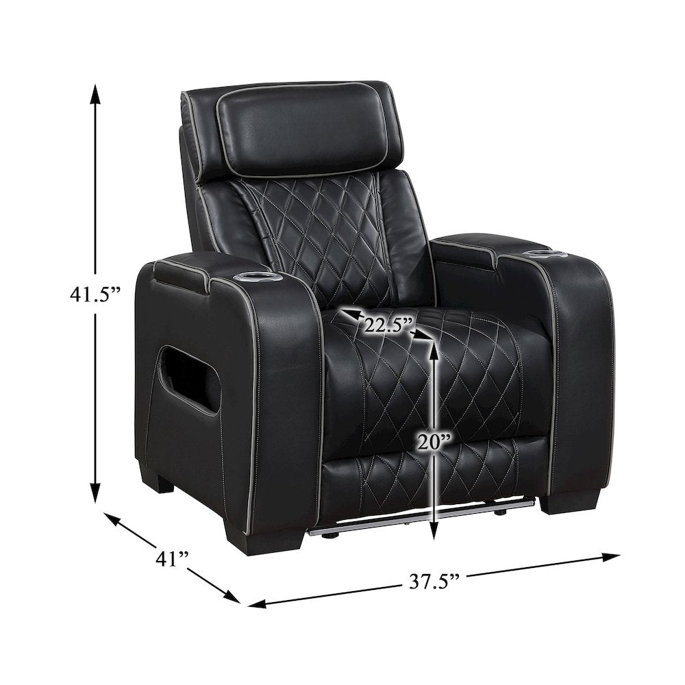 Fairway Faux Leather Power Reclining Chair with Power Headrest in Black