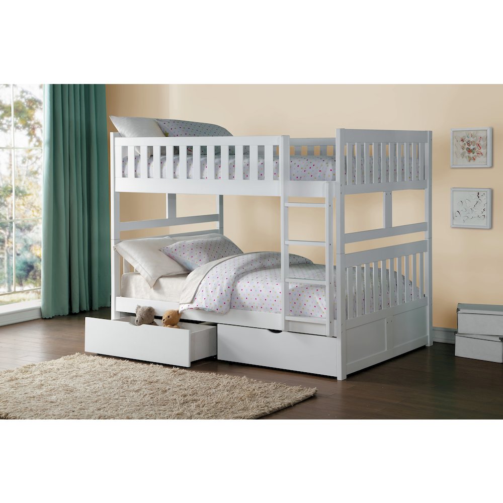 Galen Pine Full Over Full Bunk Bed with Storage Boxes in White