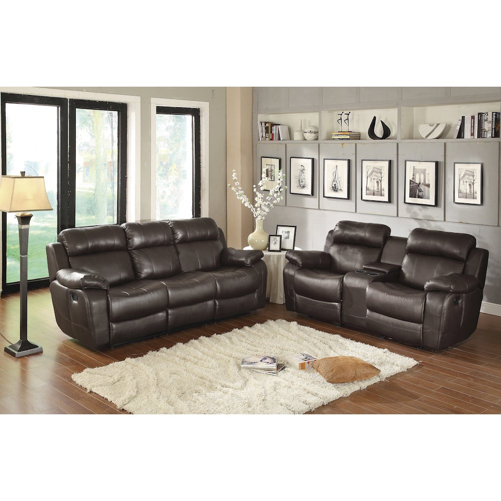 Marille Faux Leather Double Glider Reclining Love Seat in Brown