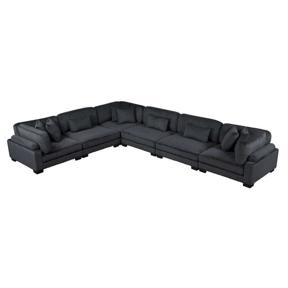 Traverse Corduroy 6-Piece Modular Sectional in Black