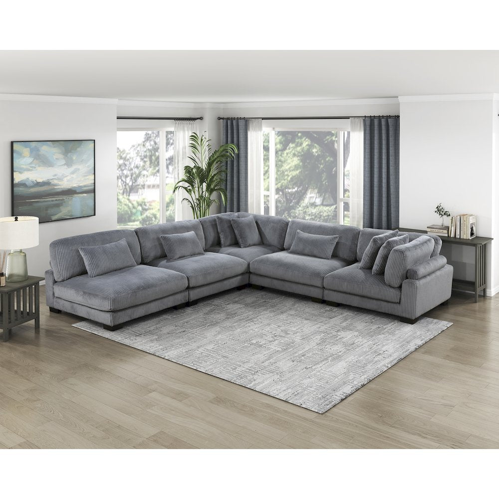Traverse Corduroy 5-Piece Modular Sectional in Gray