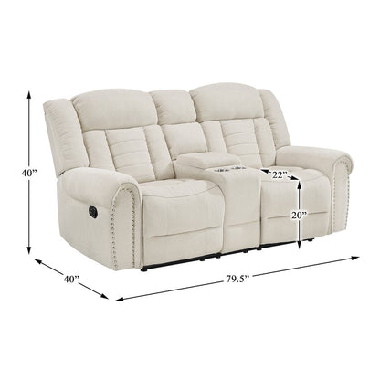 Nutmeg Chenille Double Reclining Love Seat with Center Console in Beige
