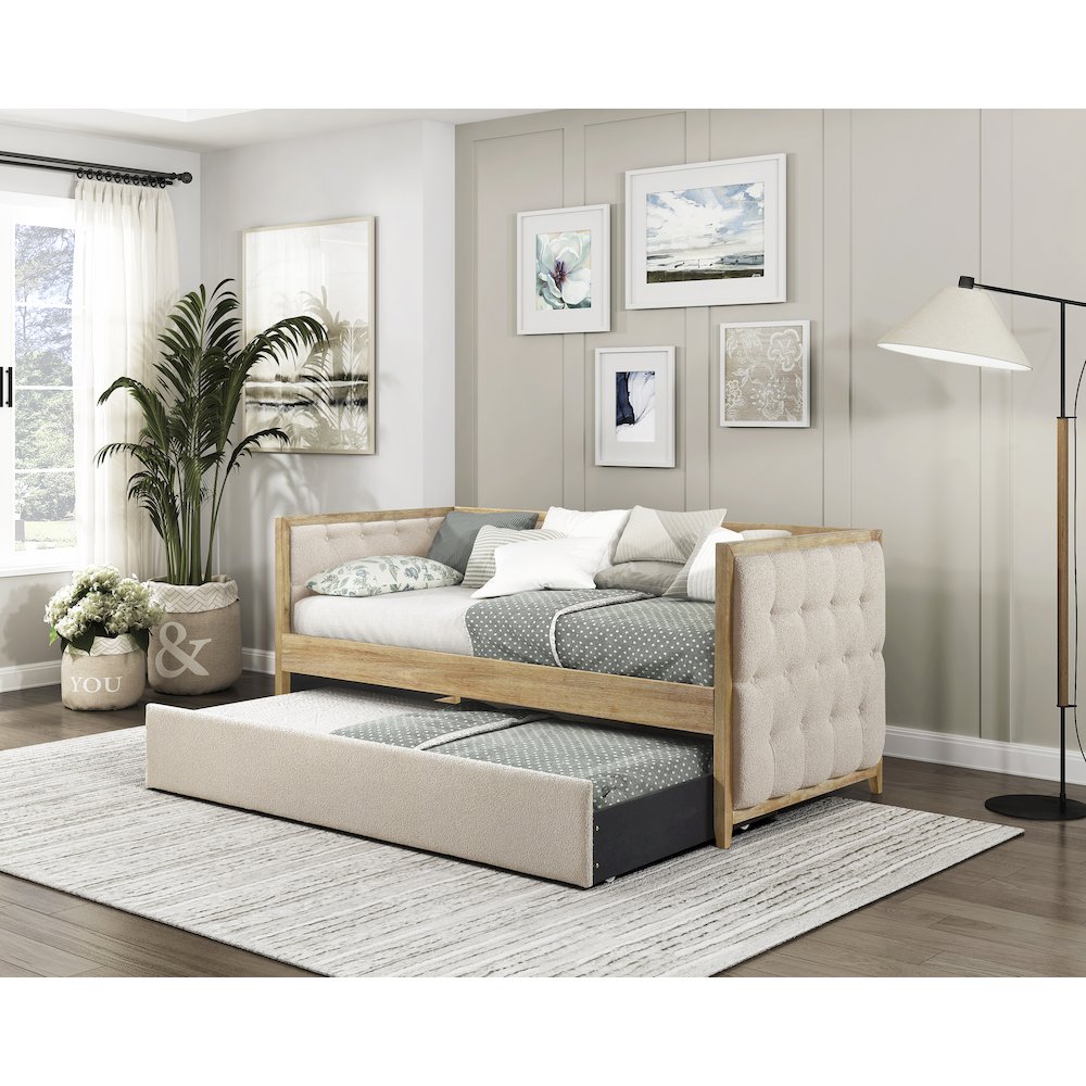 Roseburg Boucle Daybed with Trundle in Beige