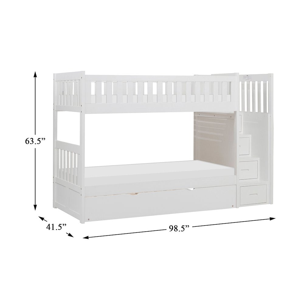 Galen Pine Bunk Bed with Reversible Step Storage in White