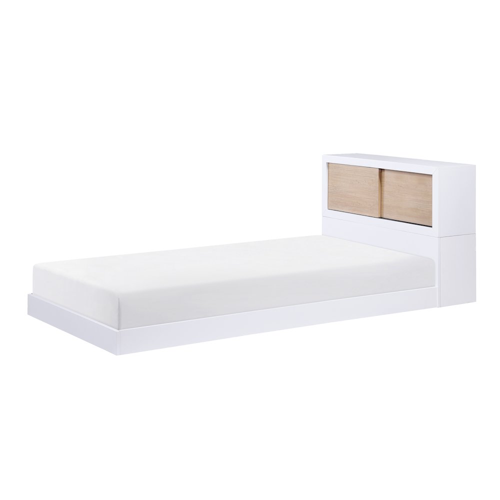 Asker Asian Hardwood Twin Bookcase Bed in 2-Tone (White and Natural)