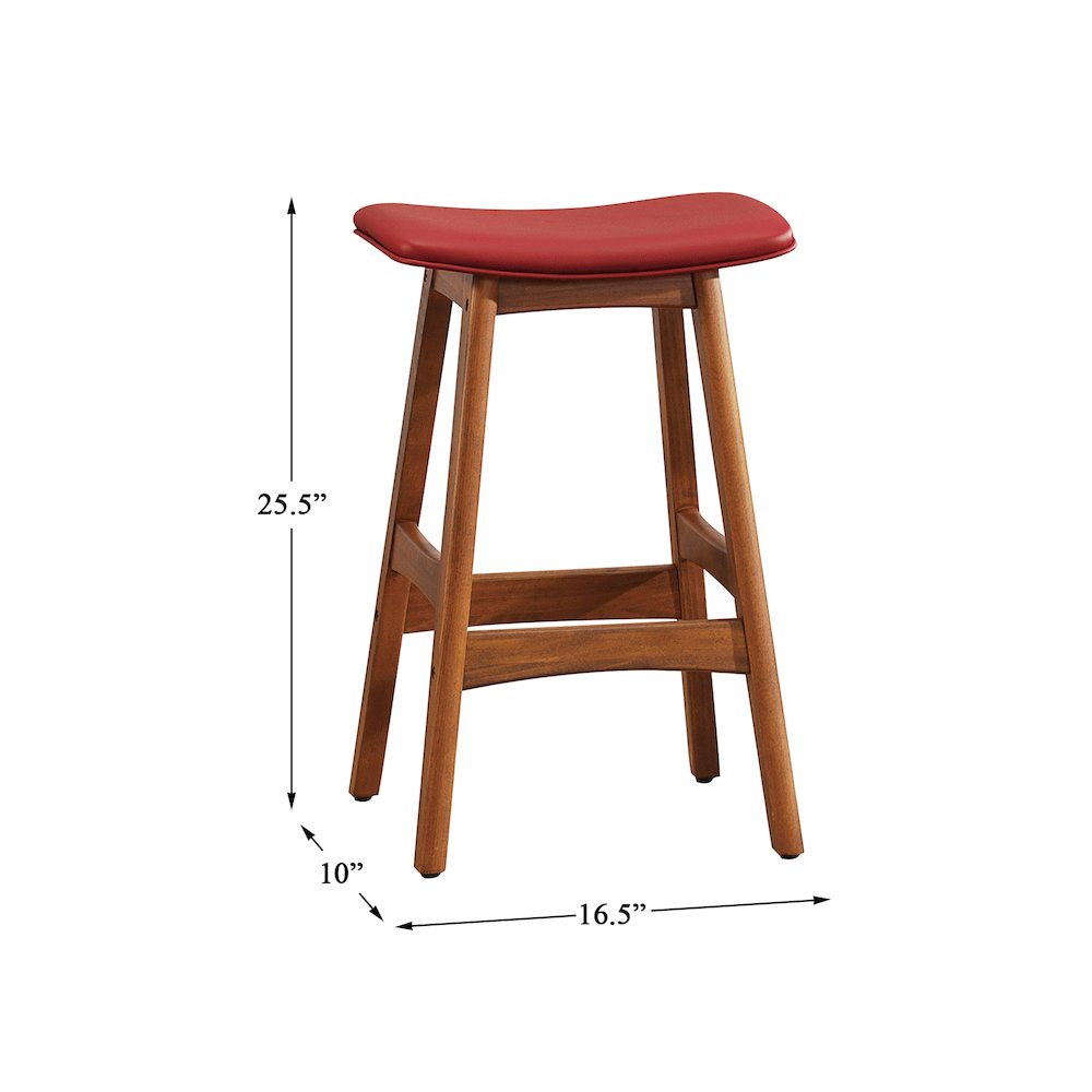 Ride Walnut Counter Height Stool, Set of 2 in Matt Red