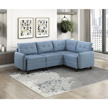 Garren Textured 4-Piece Sectional with Storage in Blue