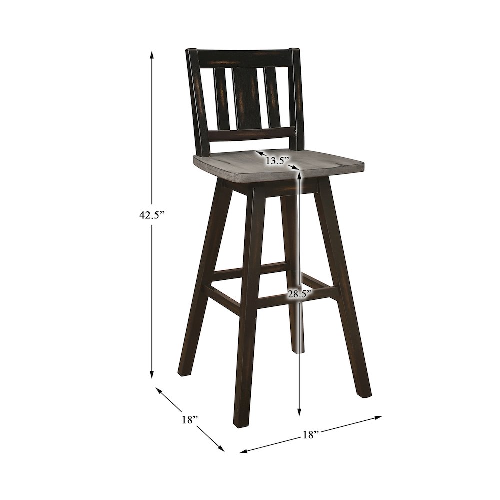 Amsonia Solid Wood Swivel Pub Height Chair, set of 2 in Gray and Black