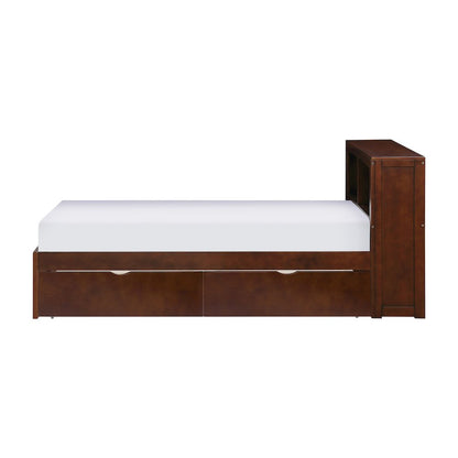 Rowe Pine Twin Bookcase Bed with Storage Boxes in Dark Cherry