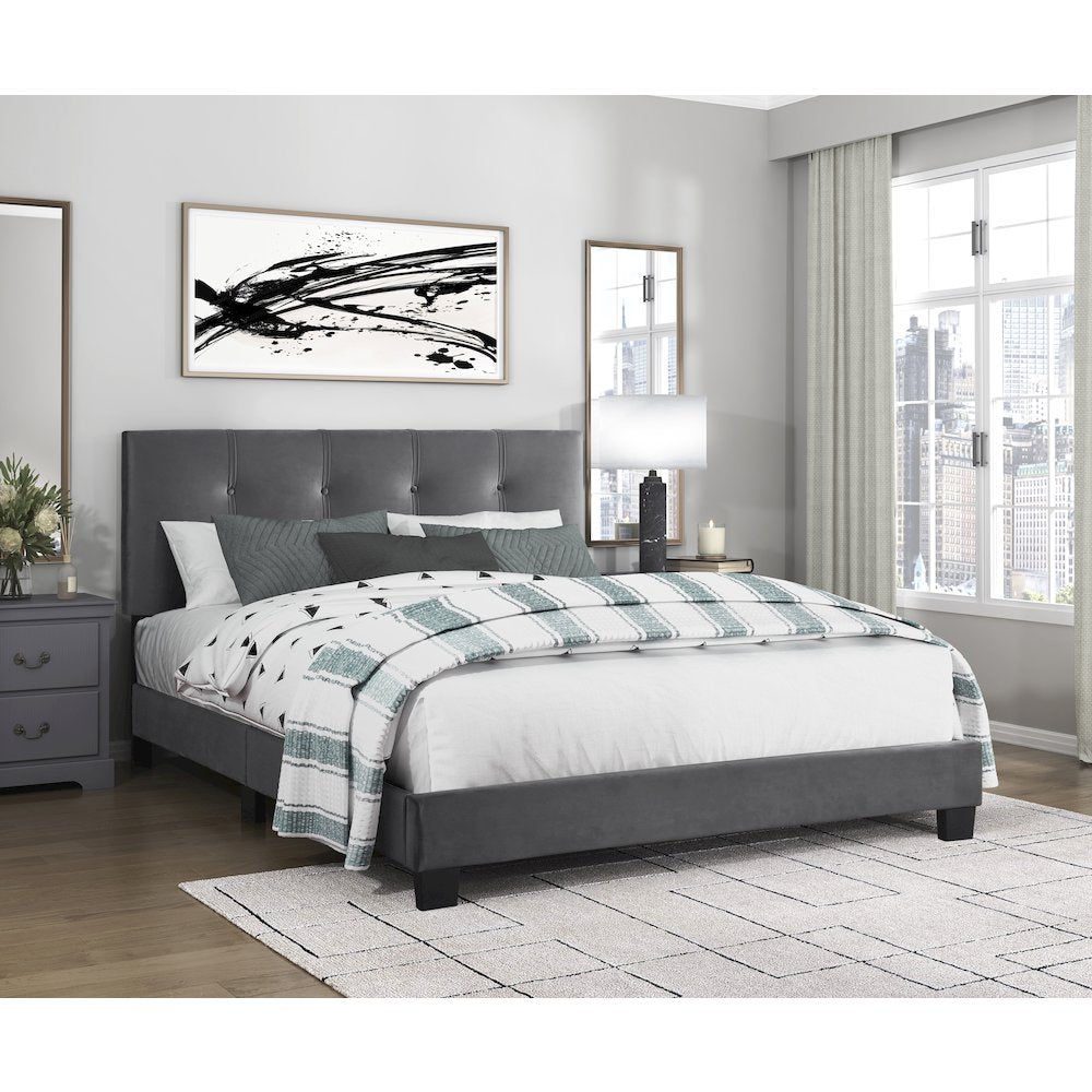 Newberry Velvet Queen Platform Bed, Dark gray color in Dark gray
