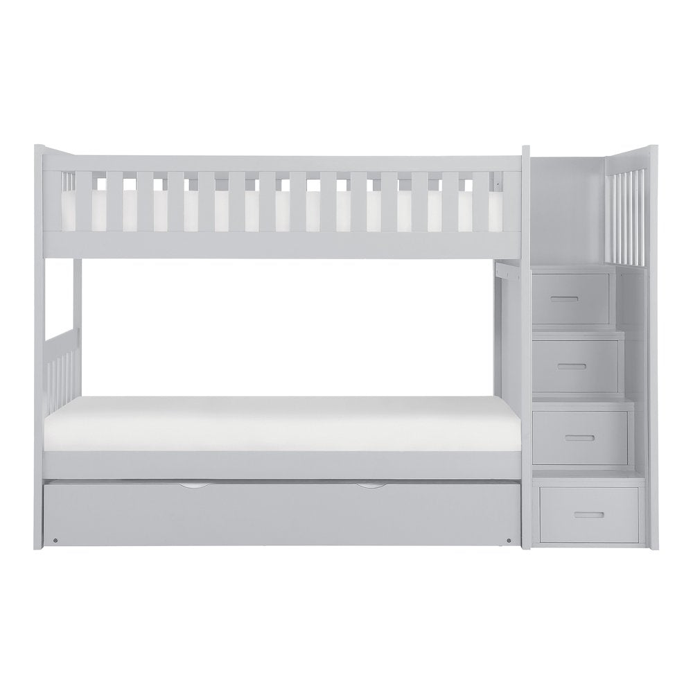 Orion Pine Bunk Bed with Reversible Step Storage w/ Trundle Bed in Gray