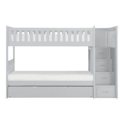Orion Pine Bunk Bed with Reversible Step Storage w/ Trundle Bed in Gray