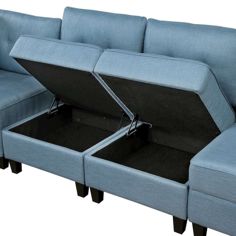 Garren Textured 8-Piece Sectional with Storage and Ottoman in Blue