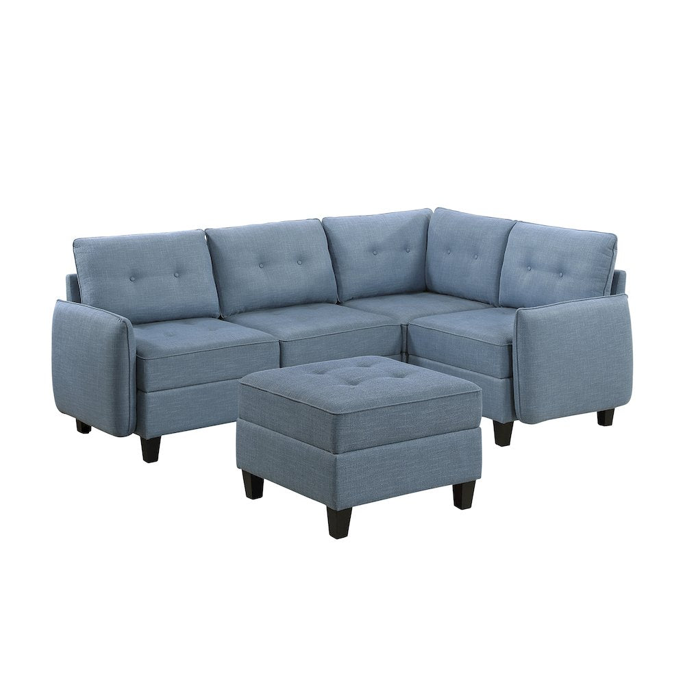 Garren Textured 5-Piece Sectional with Storage and Ottoman in Blue