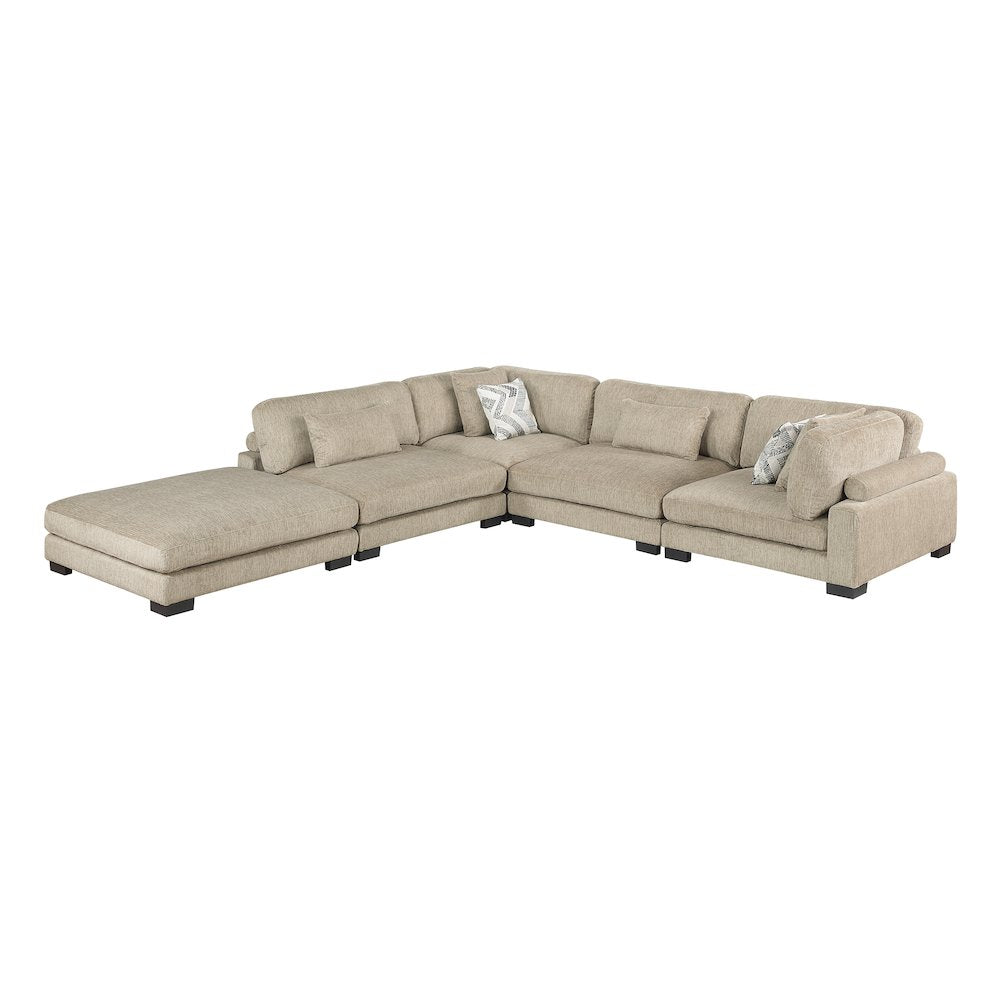 Corydon Microfiber 5-Piece Modular Sectional with Ottoman in Brown