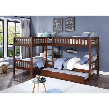 Rowe Pine Corner Bunk Bed with Twin Trundle in Dark Cherry