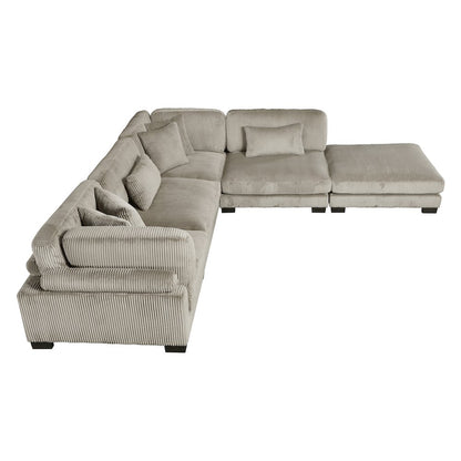 Traverse Corduroy 5-Piece Modular Sectional with Ottoman in Taupe
