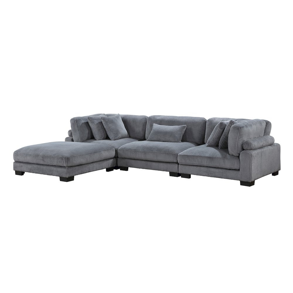 Traverse Corduroy 4-Piece Modular Sectional with Ottoman in Gray