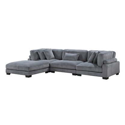 Traverse Corduroy 4-Piece Modular Sectional with Ottoman in Gray