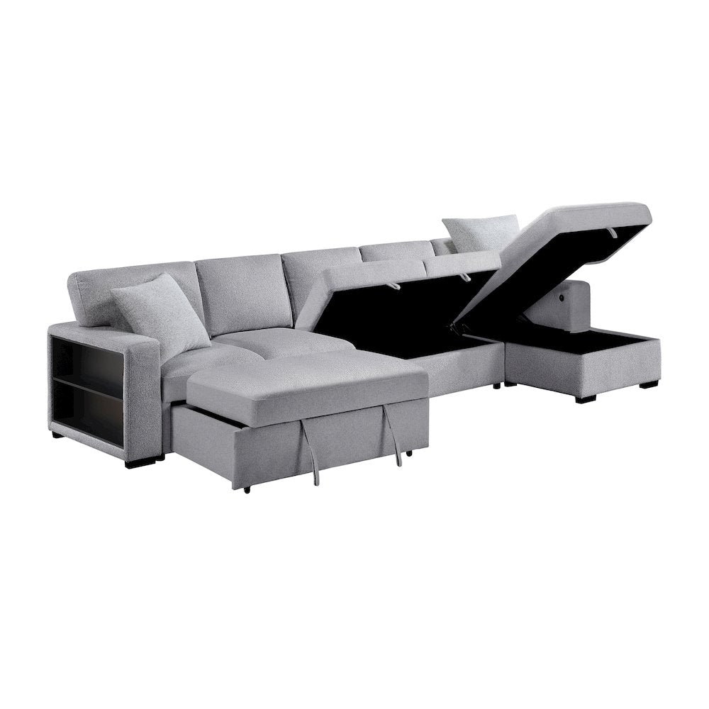 Pompano Boucle Sectional with Right Chaise, Pull-out Bed in Gray