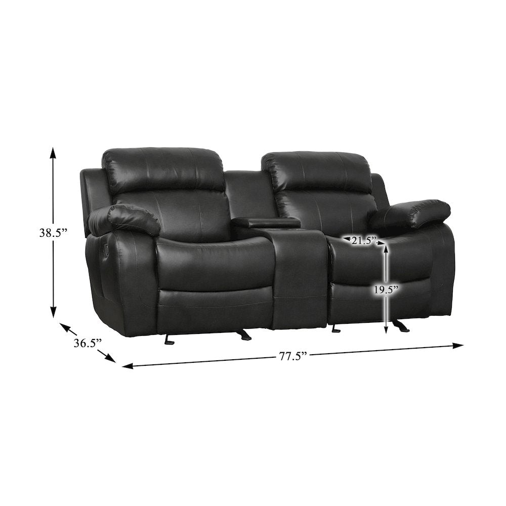 Marille Textured Double Glider Reclining Love Seat with Center Console in Black