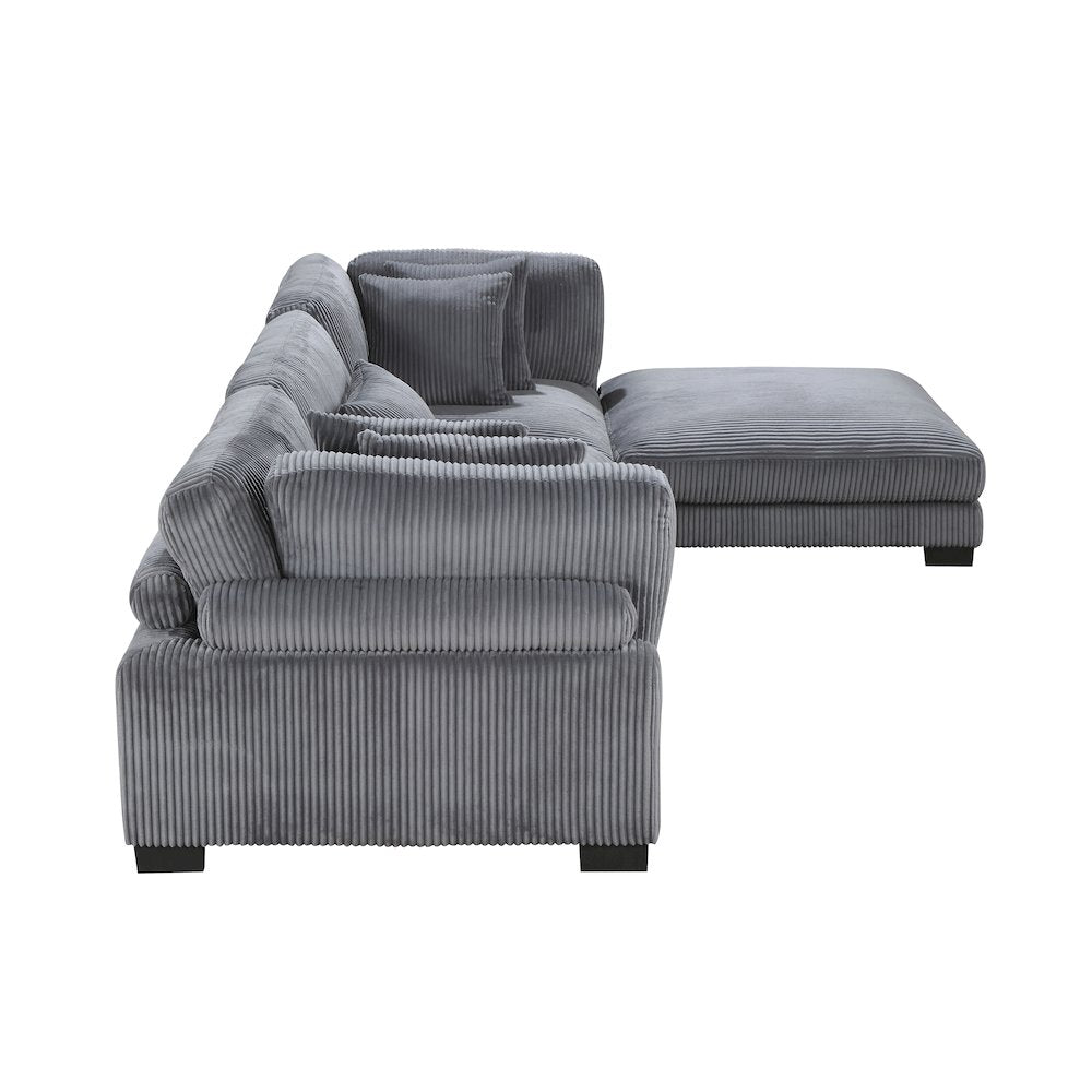 Traverse Corduroy 4-Piece Modular Sectional with Ottoman in Gray