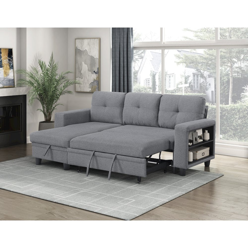 Robinson Boucle Sectional with Reversible Chaise, Pull-out Bed in Gray