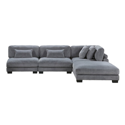 Traverse Corduroy 4-Piece Modular Sectional with Ottoman in Gray