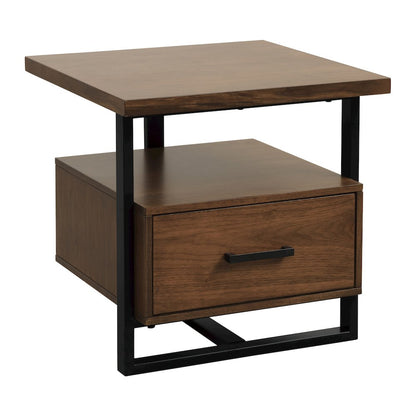 Sedley Asian Hardwood End Table with Functional Drawer in Walnut