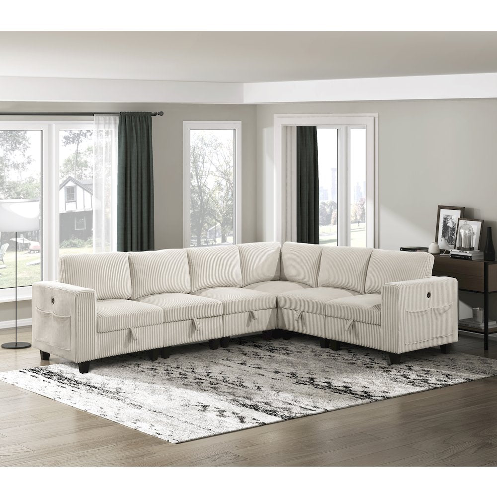 Walterboro Corduroy 6-Piece Sectional with Storage in Beige