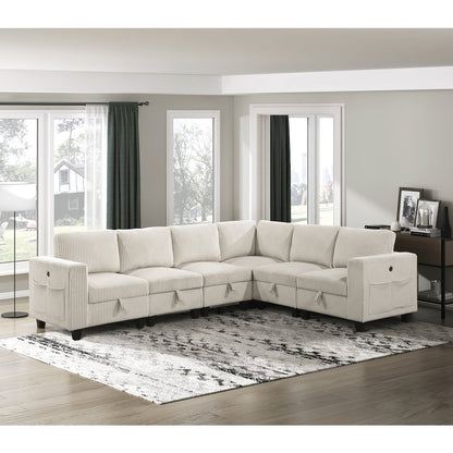 Walterboro Corduroy 6-Piece Sectional with Storage in Beige