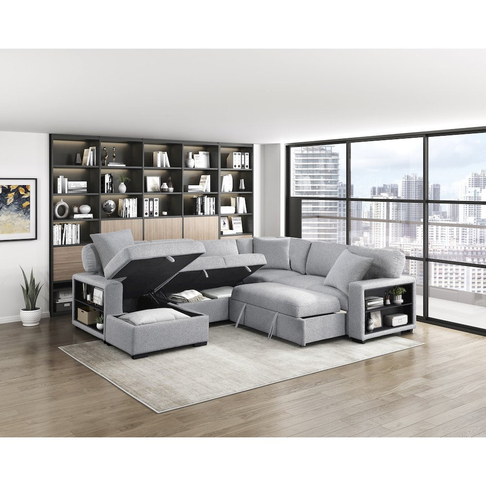 Pompano Boucle Sectional with Left Chaise, Pull-out Bed in Gray