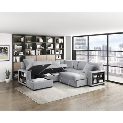 Pompano Boucle Sectional with Left Chaise, Pull-out Bed in Gray