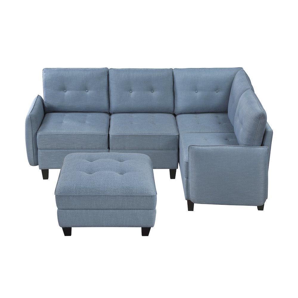 Garren Textured 5-Piece Sectional with Storage and Ottoman in Blue
