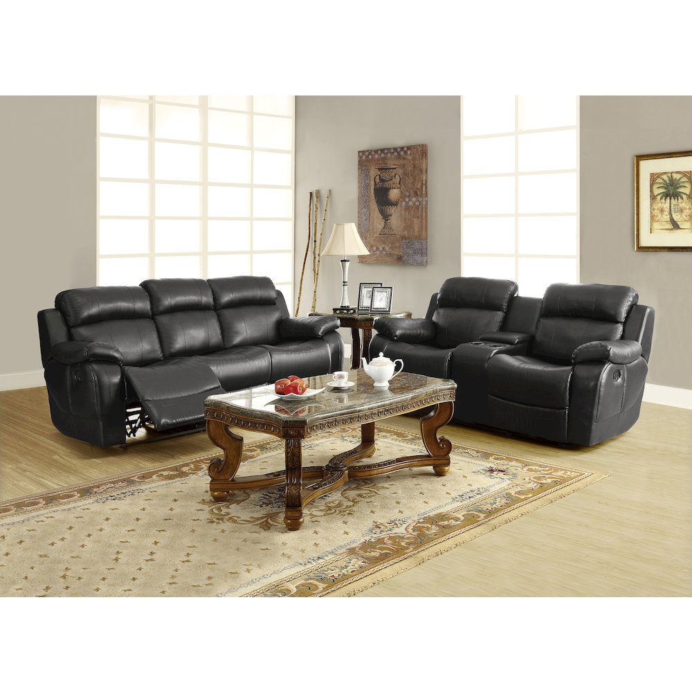 Marille Textured Double Glider Reclining Love Seat with Center Console in Black