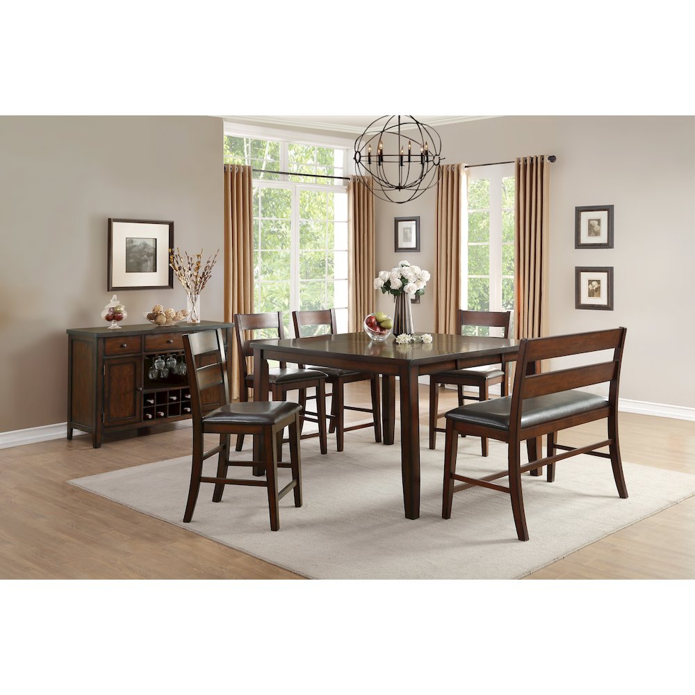Mantello Wood Counter Height Dining Bench with Back  in Dark brown
