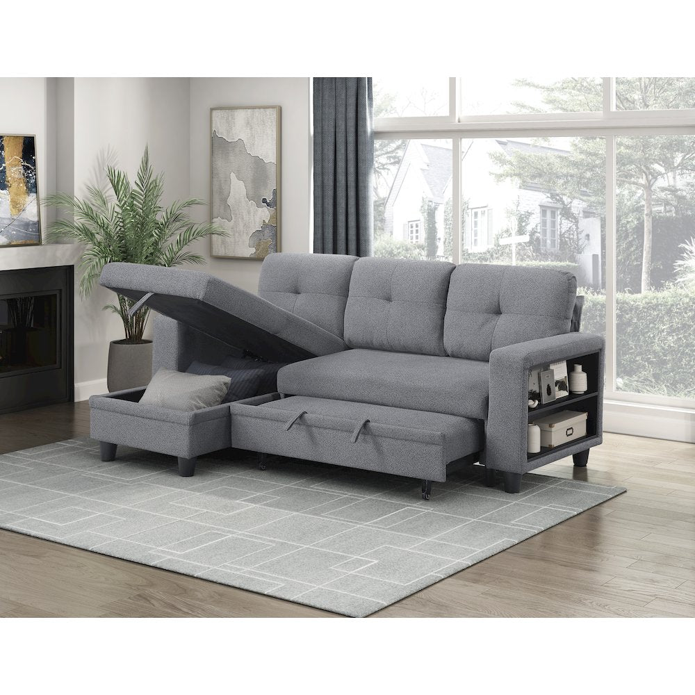 Robinson Boucle Sectional with Reversible Chaise, Pull-out Bed in Gray