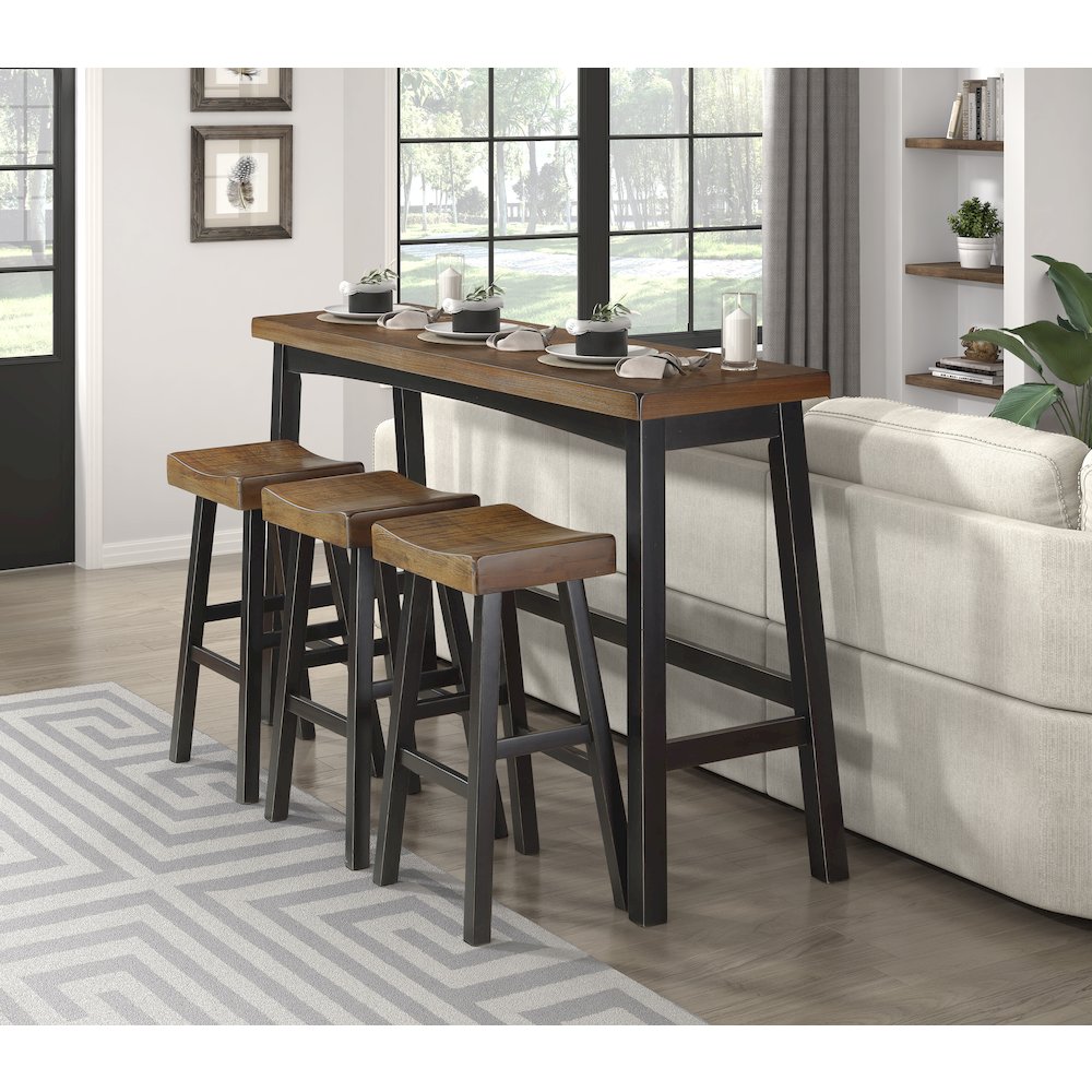 Caspian Solid Wood Pub Height Set (set of 4) in Black and Brown