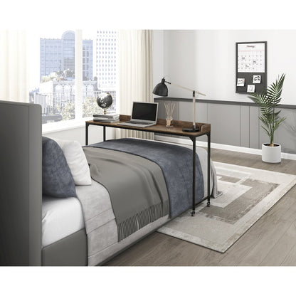 Sumter Faux Wood Over-The-Bed Desk in Rustic and Black Metal Finish