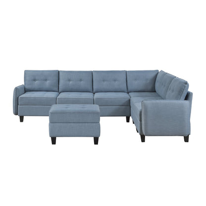 Garren Textured 7-Piece Sectional with Storage and Ottoman in Blue